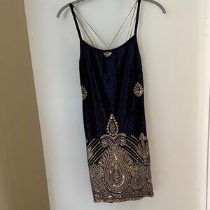 Free People Navy Dress with Gold Detailing